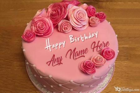 Pink Rose Birthday Cake Images With Name Generator