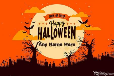 Write Name On Horror Halloween Greeting Cards