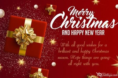 Merry Christmas And  New Year Greeting Wishes Card Online Free