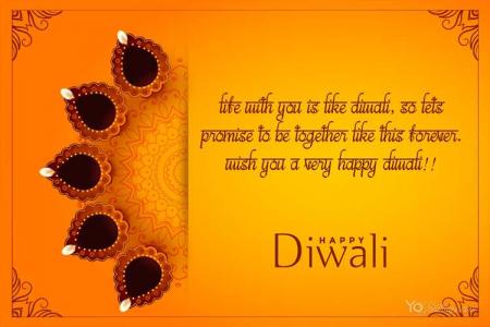 Happy Diwali Yellow Greeting Card With Decorative Diya