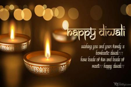 Happy Diwali Greeting Card With Gold Candle Light Indian