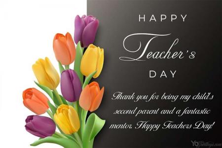 Write Wishes On Happy Teachers Day Card With Flowers