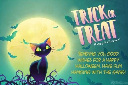 Happy Halloween Trick or Treat Card With Black Cat