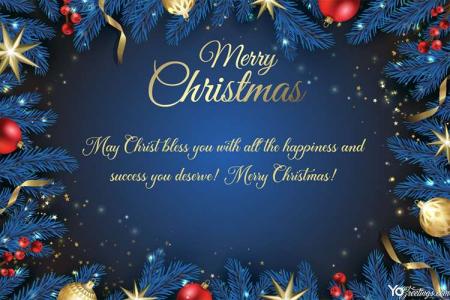 Free Download Merry Christmas Greeting Card With Ornaments