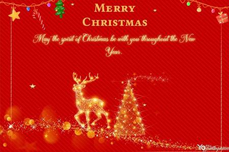 Magic Golden Deer In Shiny Red Christmas Greeting Cards