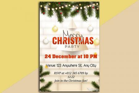 Merry Christmas Party Invitation With Xmas Tree