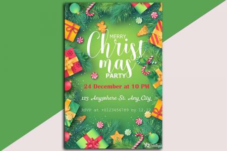Green Red Christmas Party Poster Invitations Card
