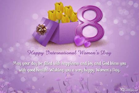 Happy Women's Day Greeting Card With A Purple Background