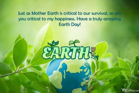 Earth Day Card With Green Leaf With World Globe