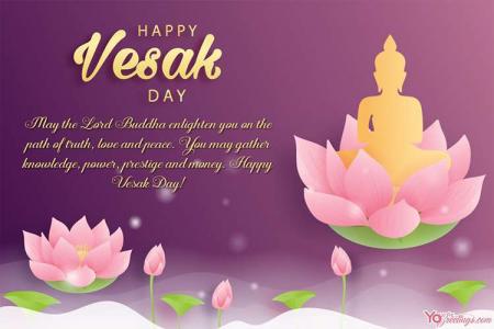 Happy Vesak Day Wishes Cards With Lotus Flowers And Buddha