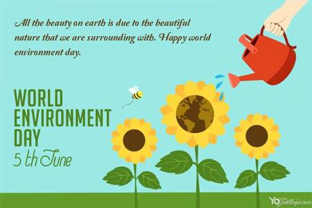 Happy World Environment Day Greeting Cards With Three Sunflowers