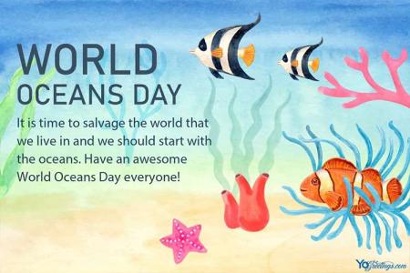 Hand Painted Watercolor World Oceans Day Cards