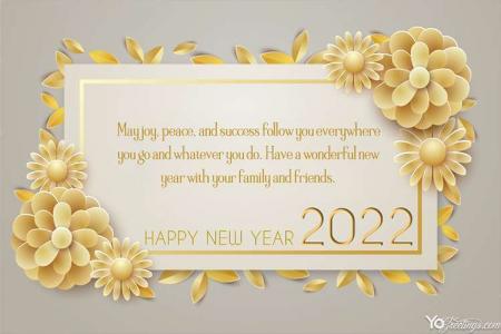 Golden Flower New Year 2022 Greeting Wishes Card