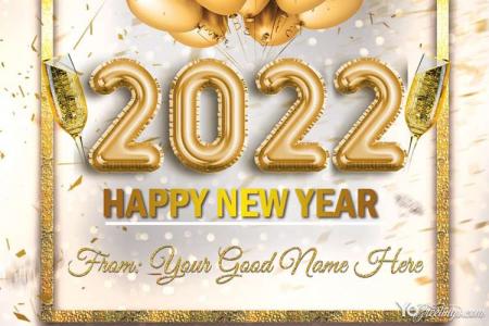 Golden New Year 2022 Greeting Card With Name Edit