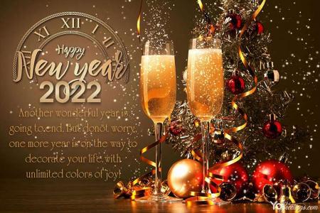 Happy New Year 2022 Greeting Wishes Card With Champagne