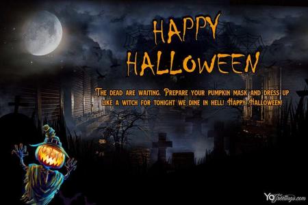 Halloween Night Card With Pumpkin Scarecrow