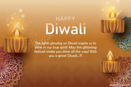 Happy Diwali Card With Golden Paper Cut Oil Lamps Diya