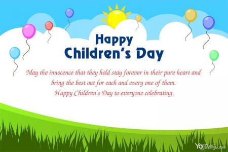 Childrens Day Wishes Card With Natural Background