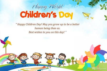 World Children's Day Greeting Card With Funny Children Background