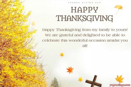 Happy Thanksgiving Image Cards With Yellow Leaves