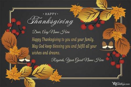 Thanksgiving Day Wishes Card With Name Edit
