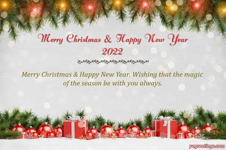 Christmas And New Year 2022 Card With Glittering Baubles