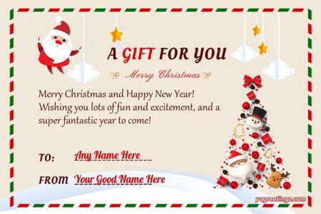 Merry Christmas Gift Cards With Name Wishes