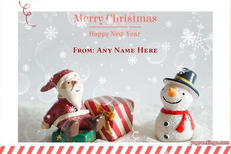Santa Claus Photograph Merry Christmas Cards With Name Edit