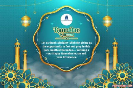 Create Ramadan Kareem Greeting Cards With Company Logo And Wishes