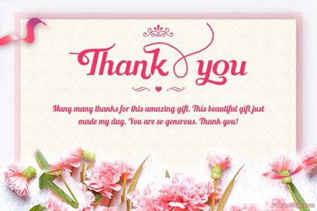 Pink Flowers Thank You For Gift Greeting Cards