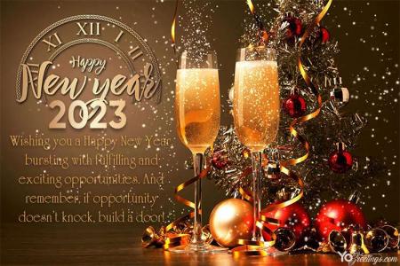 Happy New Year 2023 Greeting Wishes Card With Champagne
