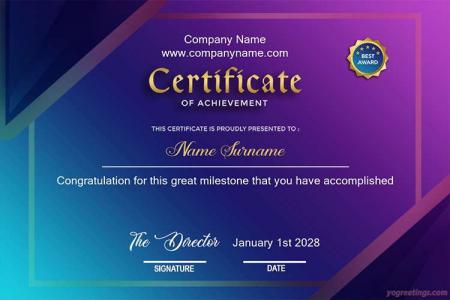 Certificate of Achievement Card With Purple Blue Modern Background