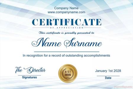 Certificate of Appreciation With Blue Background For Business & Corporate