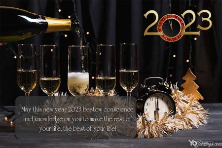 Cheers!! Champagne New Year 2023 Greeting Cards Maker Online