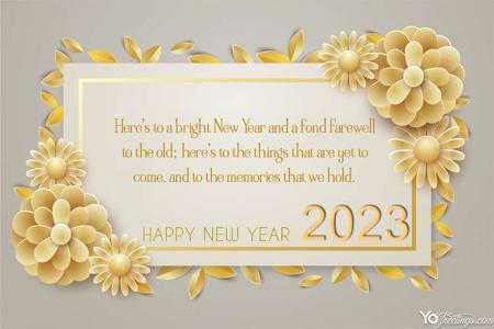 Golden Flower New Year 2023 Greeting Wishes Card