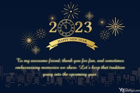 Fireworks City New Year 2023 Wishes Card Maker Online