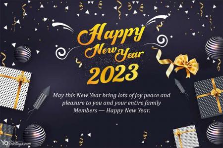 Happy New Year 2023 Greeting Card With Ribbon