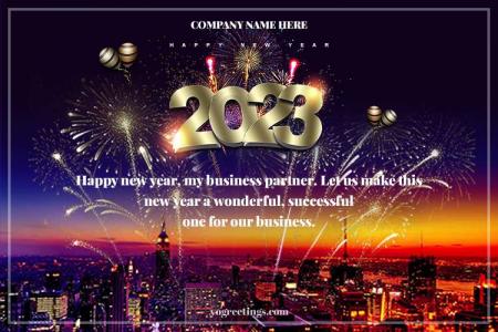 Business New Year Greeting Card 2023 With Fireworks