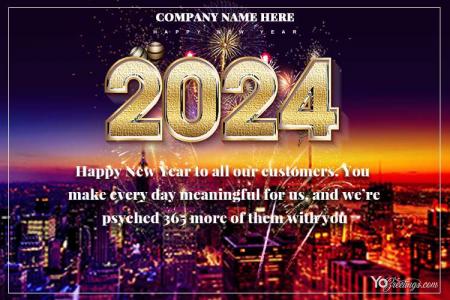 Business New Year Greeting Card 2024 With Fireworks
