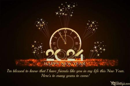 Happy New Year 2024 Greeting Card With Fireworks