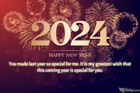 Sparkling Gold Fireworks New Year Greeting Card for 2024