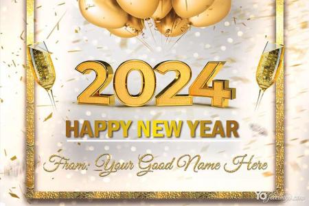 Golden New Year 2024 Greeting Card With Name Edit