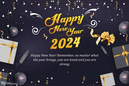 Happy New Year 2024 Greeting Card With Ribbon
