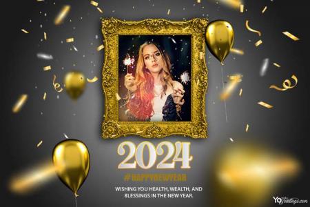 New Year 2024 Photo Frame With Luxurious Gold Frame