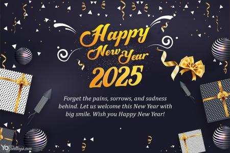 Happy New Year 2025 Greeting Card With Ribbon