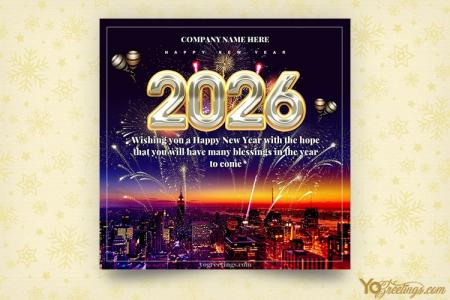 Business New Year Greeting Card 2026 With Fireworks