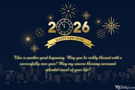 Fireworks City New Year 2026 Wishes Card Maker Online