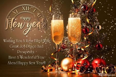 Happy New Year 2026 Greeting Wishes Card With Champagne