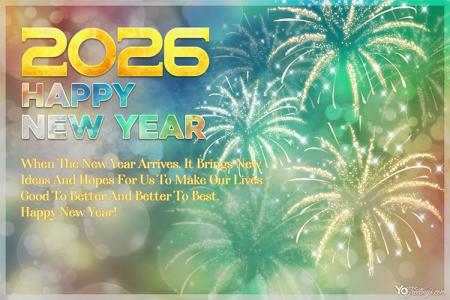 Free Happy New Year 2026 Greeting Card With Fireworks