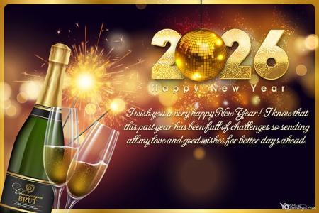 Cheers!! Champagne New Year 2026 Greeting Cards Maker Online